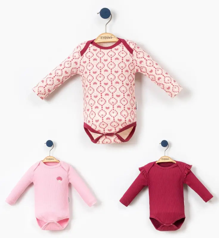 3’Lü Zıbın Seti | Uzun Kol Zıbın Seti | Pembe | 6 Ay - Bebek Giyim/Kız Bebek Giyim/Kız Bebek Zıbın