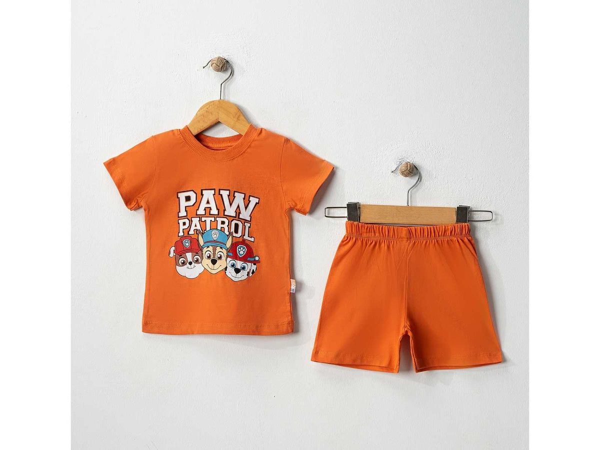 Erkek Bebek Paw Petrol Baskılı Turuncu Renk Kısa Kollu Şortlu Takım