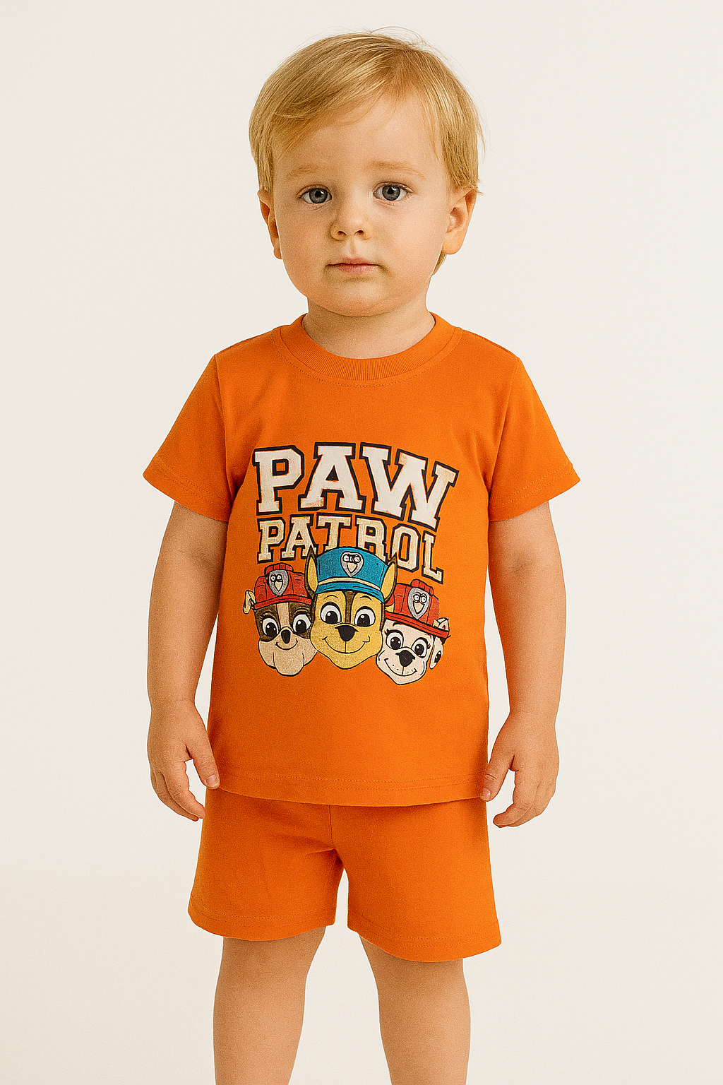 Erkek Bebek Paw Petrol Baskılı Turuncu Renk Kısa Kollu Şortlu Takım