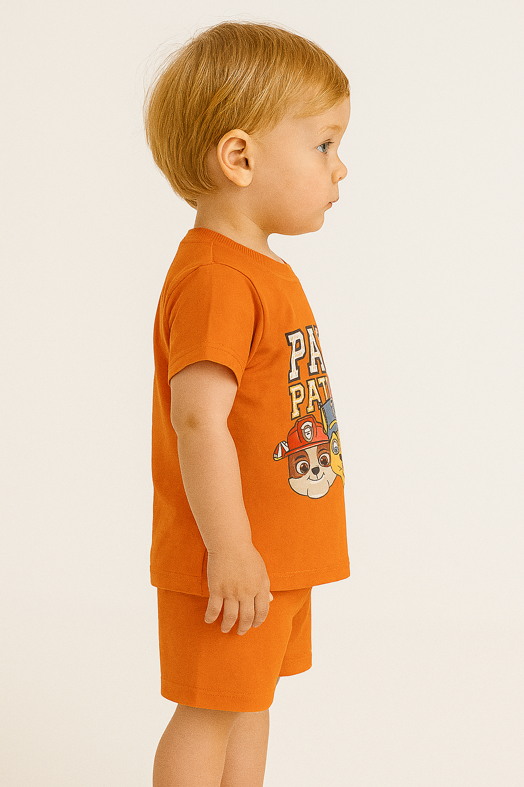 Erkek Bebek Paw Petrol Baskılı Turuncu Renk Kısa Kollu Şortlu Takım