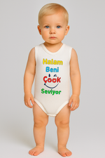 Ünisex halam beni çok seviyor yazılı sıfır kollu çıtçıtlı bady