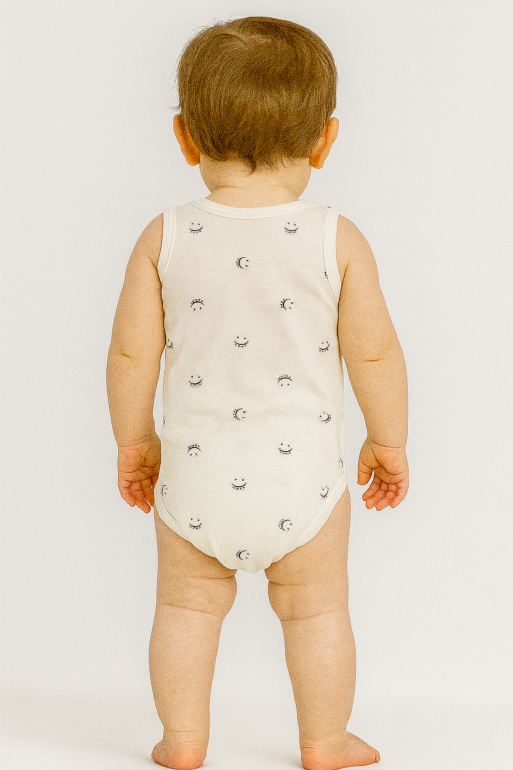 Ünisex smile gülen yüz baskılı sıfır kollu pamuklu çıtçıtlı bady