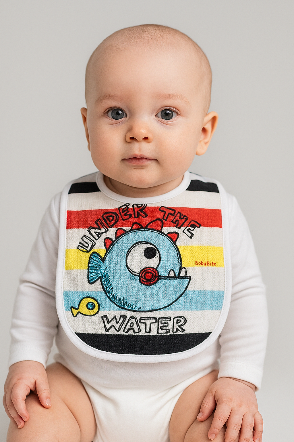 Erkek bebek under the yazılı mama önlüğü