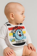 Erkek bebek under the yazılı mama önlüğü