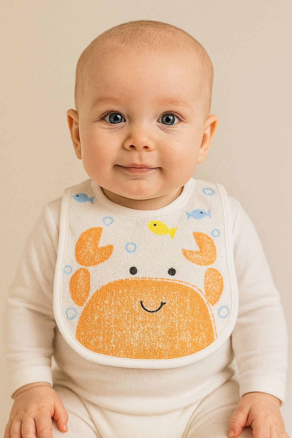 ünisex yengeç baskılı bebek önlüğü