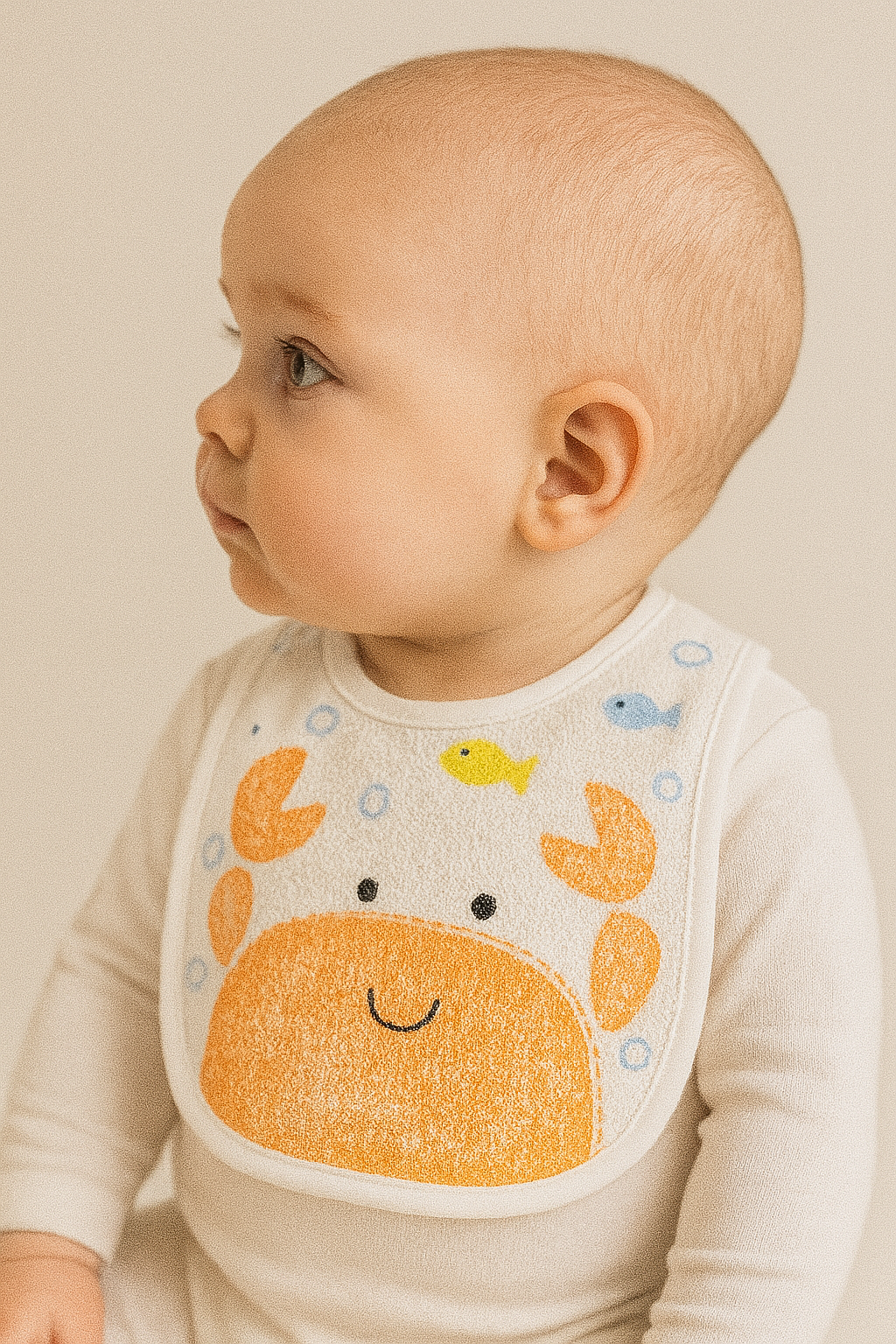 ünisex yengeç baskılı bebek önlüğü