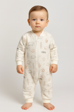 Unisex Hayvan Figürü Baskılı Önden Fermuarlı Uzun Kollu Organik Pamuklu Uyku Tulumu