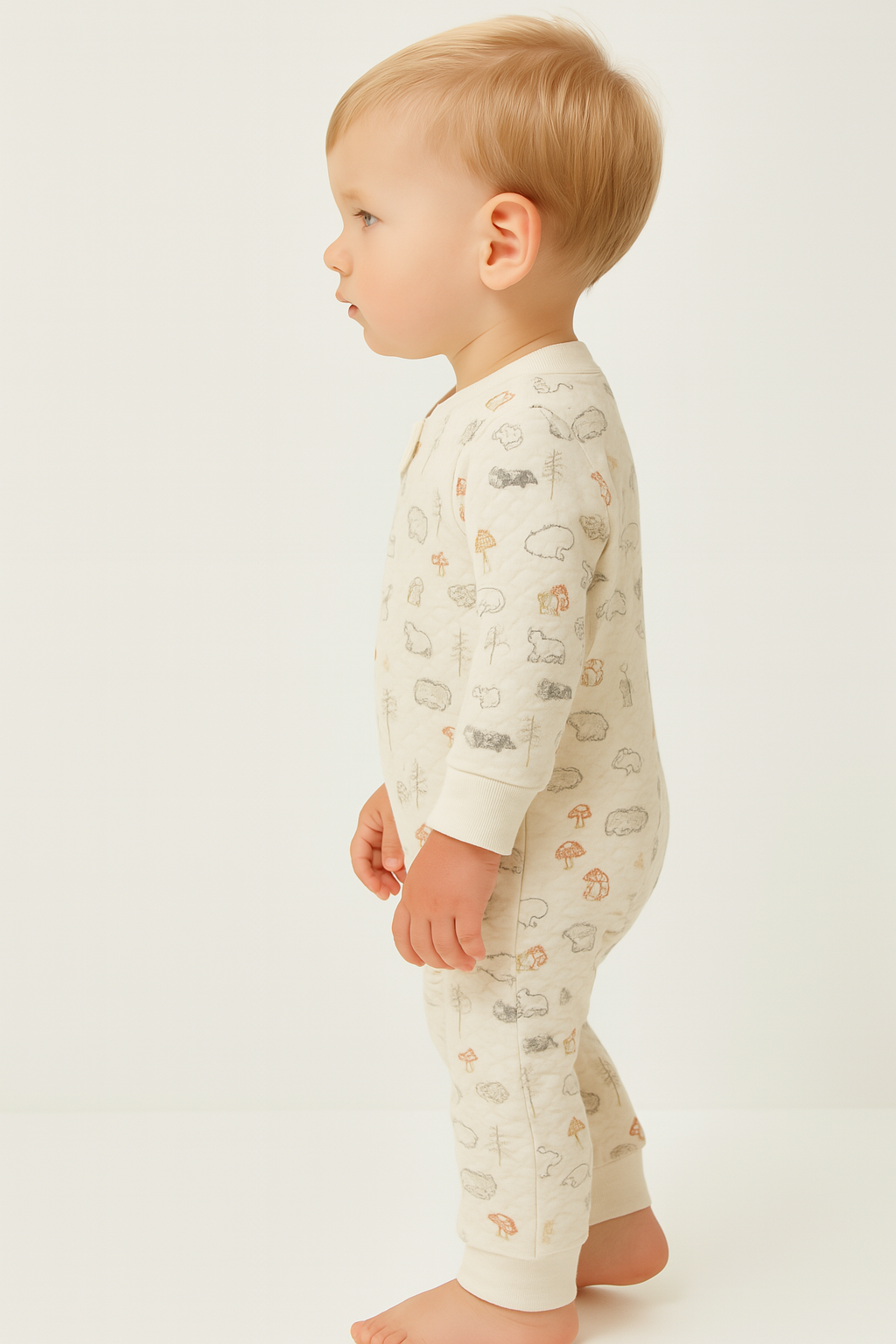 Unisex Hayvan Figürü Baskılı Önden Fermuarlı Uzun Kollu Organik Pamuklu Uyku Tulumu