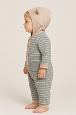 Unisex Önden Düğme Detaylı Cepli İç Kısmı Welsoft Kapşonlu Uzun Kollu Tulum