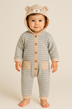 Unisex Önden Düğme Detaylı Cepli İç Kısmı Welsoft Kapşonlu Uzun Kollu Tulum