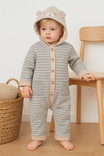 Unisex Önden Düğme Detaylı Cepli İç Kısmı Welsoft Kapşonlu Uzun Kollu Tulum