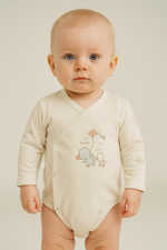 Erkek Bebekyandan Çıtçıtlı Teach Me Yazılı Uzun Kollu Organik Zıbın