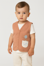 Unisex Waffle Kumaş Önden Çıtçıt Kapamalı Cep Detaylı Gül Kurusu Renk Yelek