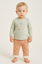 Erkek Bebek Uçan Balon Baskılı Uzun Kollu Sweat Waflee Kumaşlı Pantolon Takım