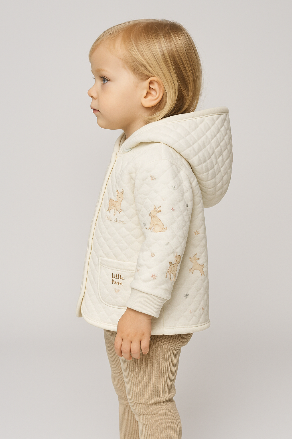 Unisex Önden Çıtçıt Kapamalı Yavru Ceylan Baskılı Cepli Pamuklu Kapşonlu Hırka