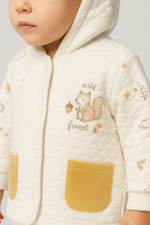 Unisex Kadife Cepli Önden Çıtçıt Detaylı Yavru Tilki Baskılı Kapşonlu Pamuklu Hırka