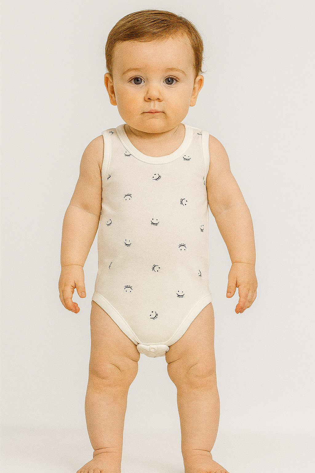 Ünisex smile gülen yüz baskılı sıfır kollu pamuklu çıtçıtlı bady