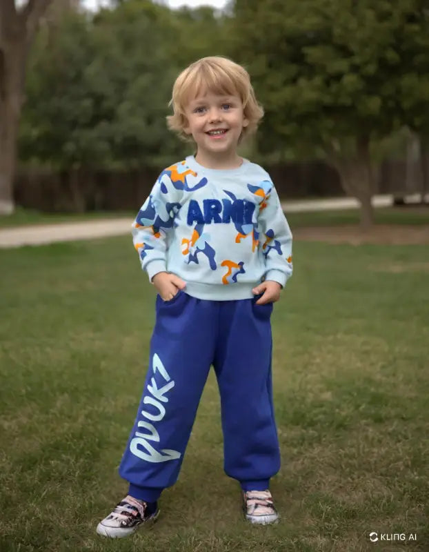 Bebek Erkek Takımı | Beyaz Sweat & Mavi Alt | 9 - 24 Ay - Bebek Giyim/Erkek Bebek Giyim/Erkek Bebek Takımları