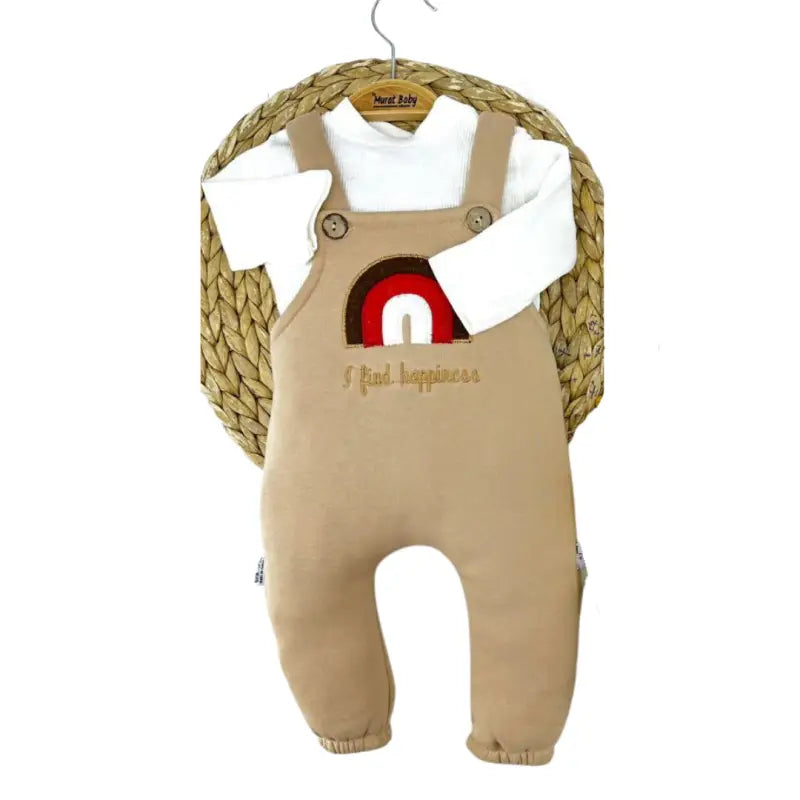 Bebek Kalın Salopet Takımı | 3-12 Ay | Açık Kahve | Salopet & Beyaz Sweat - Bebek Giyim/Erkek Bebek Giyim/Erkek Bebek