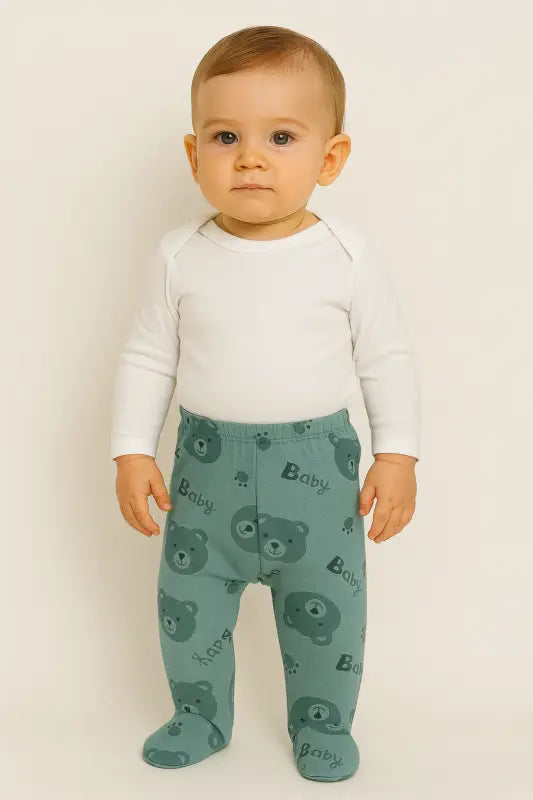 Bebek Tek Alt | Yeşil | Patikli | 9 Ay - Bebek Giyim/Erkek Bebek Giyim/Erkek Bebek Tek Alt
