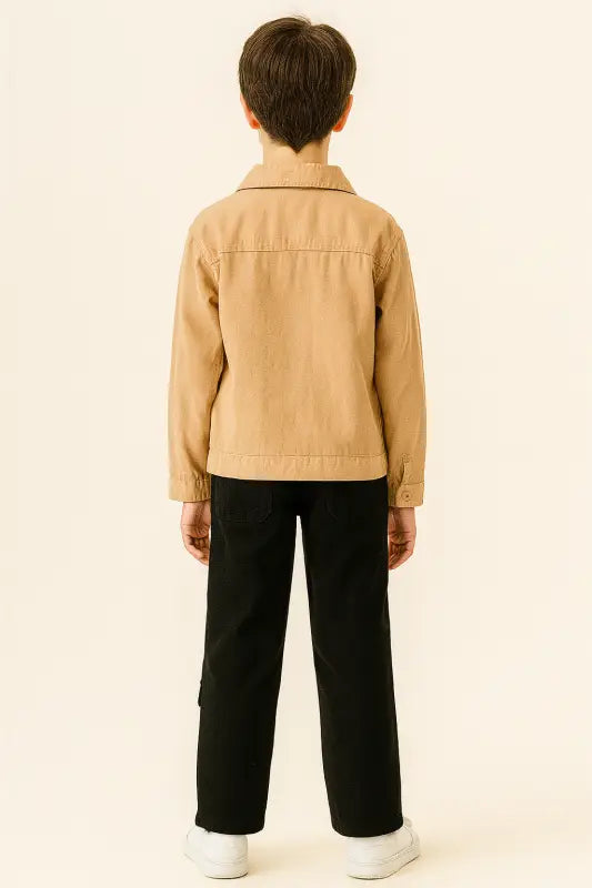 “Bej Fermuarlı Erkek Çocuk Ceketi – Cep Detaylı Gabardin Mont | 10-12 Yaş Sonbahar Şıklığı” - Erkek Çocuk Giyim/Erkek