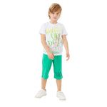 Beyaz Looney Tunes Desenli Erkek Kapri Takım | 3 - 9 Yaş | Yeşil & Beyaz | Tshirt & Kapri - Erkek Çocuk Giyim/Erkek