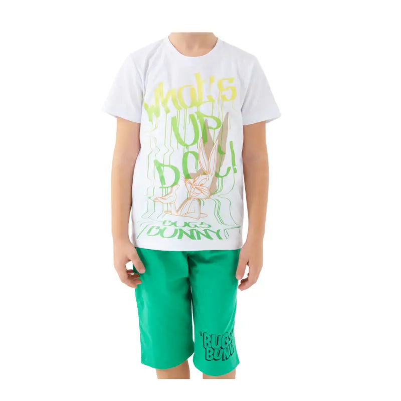 Beyaz Looney Tunes Desenli Erkek Kapri Takım | 3 - 9 Yaş | Yeşil & Beyaz | Tshirt & Kapri - Erkek Çocuk Giyim/Erkek