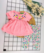 Cichlid Kız Bebek Takımı - Pembe Çiçek Desenli Pamuk Malzemeli - Bebek Giyim/Kız Bebek Giyim/Kız Bebek Takımları