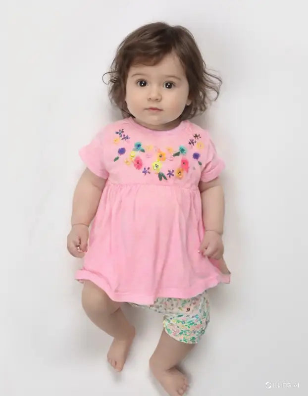 Cichlid Kız Bebek Takımı - Pembe Çiçek Desenli Pamuk Malzemeli - Bebek Giyim/Kız Bebek Giyim/Kız Bebek Takımları