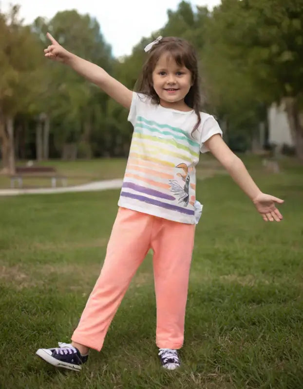 Cicihlid Desenli Kız Çocuk Takımı - Pamuklu Kuş Baskılı Çocuk Takımı - Kız Çocuk Giyim/Kız Çocuk Takım