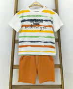 Çizgili Tişört & Turuncu Şort Erkek Çocuk Takımı | Renkli Yaz Macerası - Erkek Çocuk Giyim/Erkek Çocuk Takım