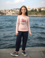 Çocuk Sweatshirt Pembe Sevgi Temalı Uzun Kol Kazak - Kız Çocuk Giyim/Kız Çocuk Sweatshirt