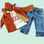 Erkek Bebek 3’Lü Takım | Kahverengi Kadife Mont & Kot Pantolon & Beyaz Sweat | 9 Ay - Bebek Giyim/Erkek Bebek