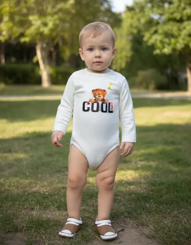 Erkek Bebek Ayıcık Baskılı-Cool Yazılı -Uzun Kollu Bady - Bebek Giyim/Erkek Bebek Giyim/Erkek Bebek Zıbın