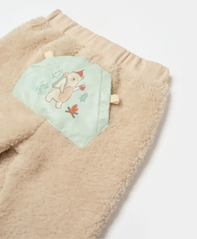 Erkek Bebek Beli Lastikli Kanguru Cepli Ayıcık Baskılı Peluş Alt Pantolon - Bebek Giyim/Erkek Bebek Giyim/Erkek Bebek