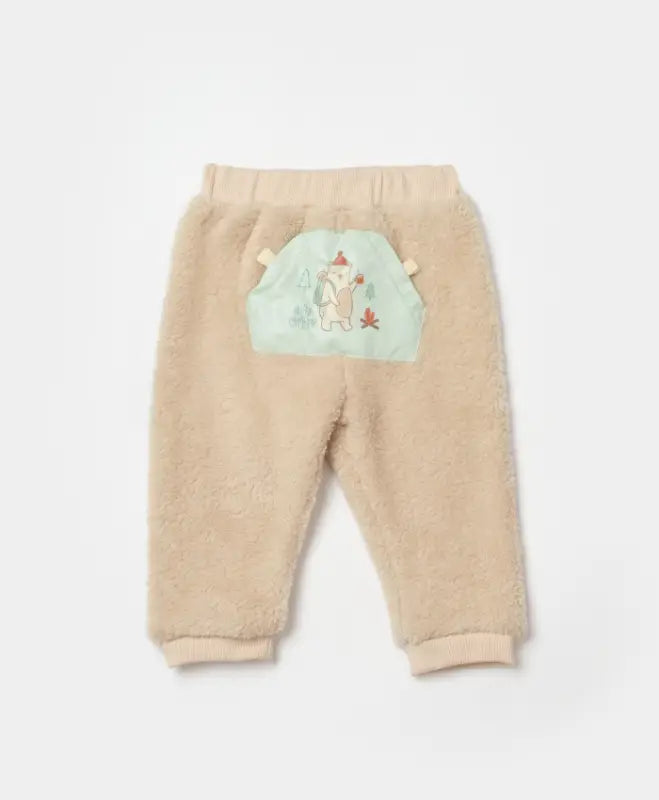 Erkek Bebek Beli Lastikli Kanguru Cepli Ayıcık Baskılı Peluş Alt Pantolon - Bebek Giyim/Erkek Bebek Giyim/Erkek Bebek