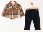 Erkek Bebek Ekoseli Fermuarlı Ceketli Kadife Pantolonlu 3Lü Takım - Bebek Giyim/Erkek Bebek Giyim/Erkek Bebek Takımları