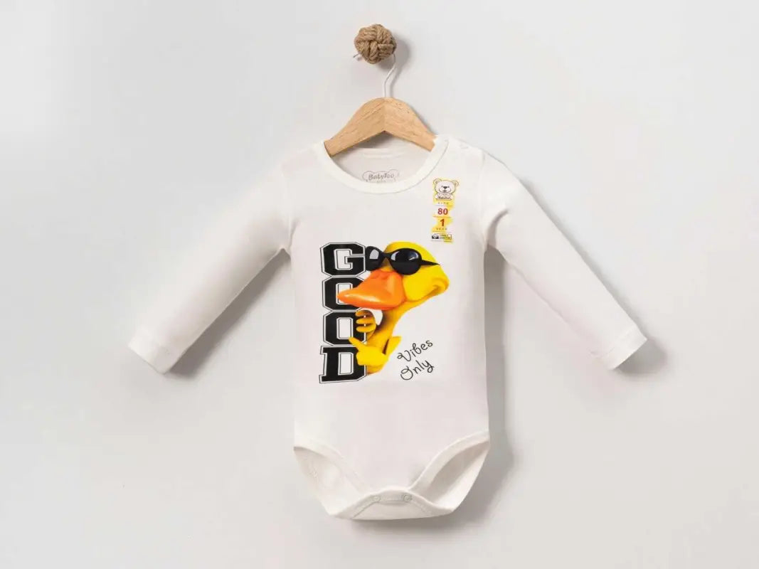 Erkek Bebek Good Yazılı Ördek Baskılı Uzun Kol Pamuklu Çıtçıtlı Bady - Bebek Giyim/Erkek Bebek Giyim/Erkek Bebek Zıbın