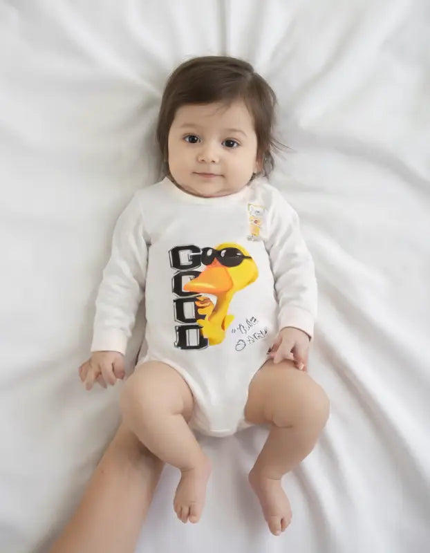 Erkek Bebek Good Yazılı Ördek Baskılı Uzun Kol Pamuklu Çıtçıtlı Bady - Bebek Giyim/Erkek Bebek Giyim/Erkek Bebek Zıbın