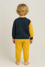 Erkek Bebek Kaplan Desenli Lacivert-Hardal Sweatshirt & Jogger Takım | % 100 Pamuk 2-4 Yaş - Bebek Giyim/Erkek Bebek