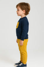 Erkek Bebek Kaplan Desenli Lacivert Sweatshirt & Sarı Jogger Takım - Bebek Giyim/Erkek Bebek Giyim/Erkek Bebek Takımları