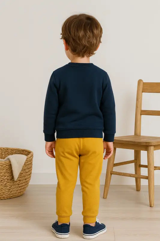 Erkek Bebek Kaplan Desenli Lacivert Sweatshirt & Sarı Jogger Takım - Bebek Giyim/Erkek Bebek Giyim/Erkek Bebek Takımları