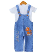 Erkek Bebek Kedi Nakışlı Tişörtlü Kot Salopet - Kısakol Tişörtlü - Kot - Salopet - 6 - 18 Ay - Bebek Giyim/Erkek Bebek