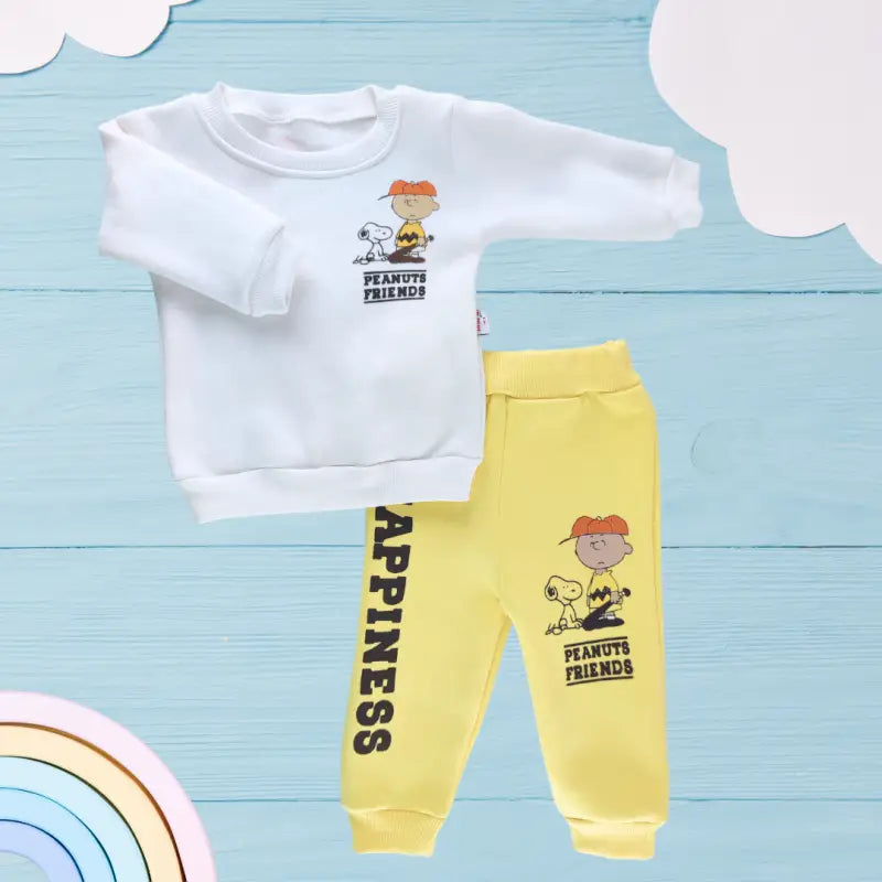 Erkek Bebek Kışlık Sarı Kumaş Alt Üst Takım - 9-12-18 Ay - Pamuklu İkili Takım - Bebek Giyim/Erkek Bebek Giyim/Erkek