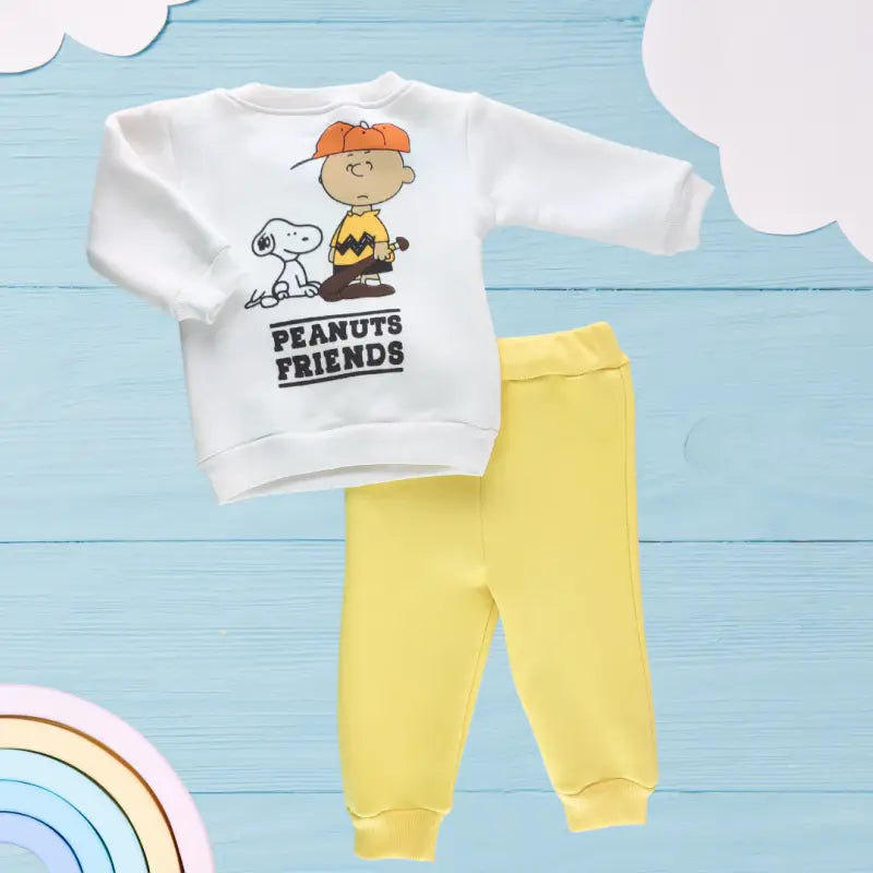 Erkek Bebek Kışlık Sarı Kumaş Alt Üst Takım - 9-12-18 Ay - Pamuklu İkili Takım - Bebek Giyim/Erkek Bebek Giyim/Erkek