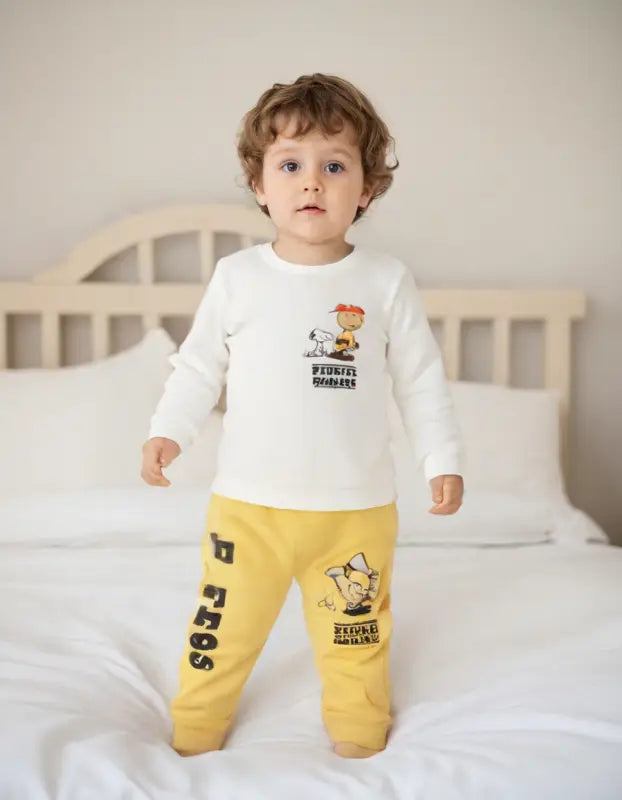 Erkek Bebek Kışlık Sarı Kumaş Alt Üst Takım - 9-12-18 Ay - Pamuklu İkili Takım - Bebek Giyim/Erkek Bebek Giyim/Erkek