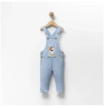Erkek Bebek Köpek Nakışlı Müslin Kumaş Salopet - Düğmeli - Müslin - Mavi Renk - 12 - 18 - 24 Ay - Bebek Giyim/Erkek