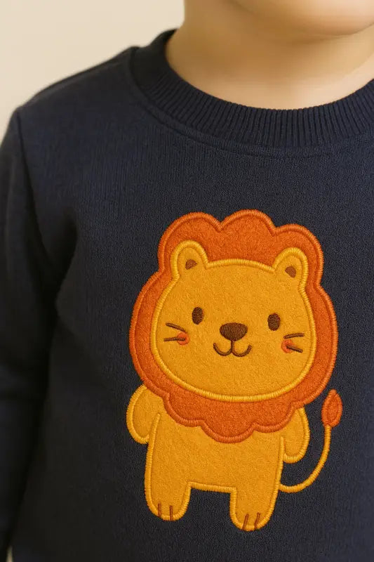 Erkek Bebek Lacivert Aslan Nakışlı Sweatshirt & Hardal Eşofman Altı Takımı (1-2 Yaş) - Bebek Giyim/Erkek Bebek