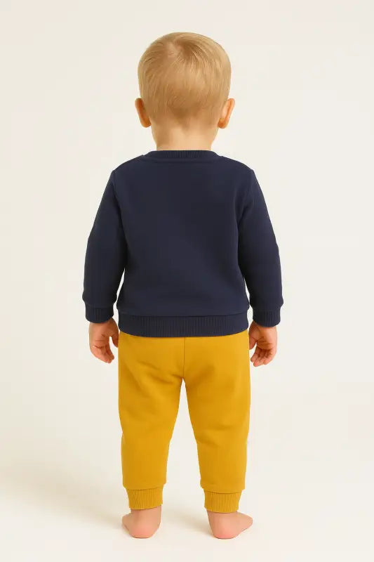 Erkek Bebek Lacivert Aslan Nakışlı Sweatshirt & Hardal Eşofman Altı Takımı (1-2 Yaş) - Bebek Giyim/Erkek Bebek