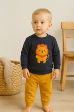Erkek Bebek Lacivert Aslan Nakışlı Sweatshirt & Hardal Eşofman Altı Takımı (1-2 Yaş) - Bebek Giyim/Erkek Bebek
